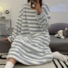 Women s Sleepwear Women S Plush Pyjamas Autumn Winter Long Sleeve Nightgown Warm Home Clothes Casual Cute Cartoon Korean Nightdress 231117