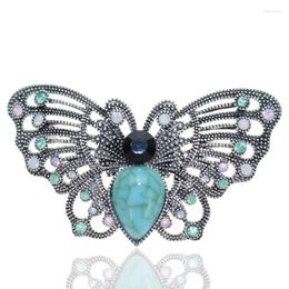 Brooches Wholesale 10 Pcs Silver Plated Butterfly Shape Green Turquoises Stone Brooch With Rhinestone Jewelry