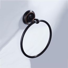 Black Towel Rings Brass Round Towel Hand Holders Wall Mounted Antique Vintage Towels Ring Creative Bathroom Accessories Bronze314b