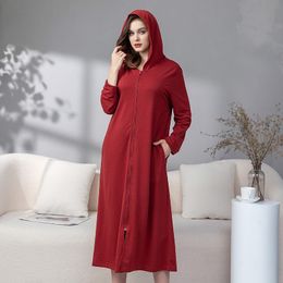 Zipper bathrobe couples spring fall pajamas Hooded Nightgown Thin pajamas for women long nightdress