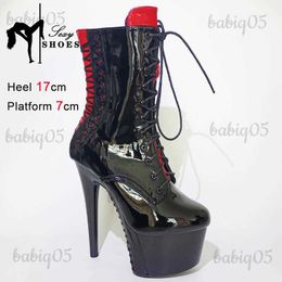 Boots Riding Equestrian ANKLE Boots 20cm 17cm 15cm Black And Red Colour Scheme Knight Boots Rear strap Women Heels Pole Dancing Shoes T231117