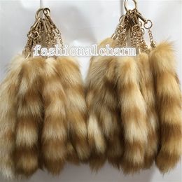 Wholesale 50pcs/lot -25cm/10" Yellow Brown Real American Raccoon Fur Tail Keychain Bag Charm Cosplay Toy Pendant Tassels