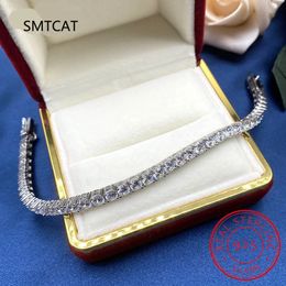 Bangle 4mm Tennis Bracelets for Women 100% 925 Sterling Silver Gemstone Bangle Wedding Sparkles Lab Diamond Bracelet 231116