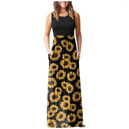 Casual Dresses Summer Dress Women's Sleeveless Pocket Floral Printing Beach Long Maxi Loose For Women Plus Size Tank Boho