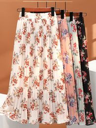 Skirts SURMIITRO Midi Long Pleated Skirt Women Summer Korean Fashion Floral Print Elegant Aesthetic High Waist Skirt Female 230417