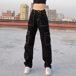 Women's Jeans Jeans Women High Waist Pants Women Slim Denim Pocket Trouser Elastic Cargo Pant Girl Fashion Jeans Harajuku Style Pants 230417