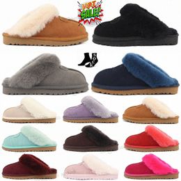 Hot sell Classic slippers design AUS U5125 keep warm slides goat skin sheepskin slipper snow half fluff fuzz fur yeah slide for women men winter flat D2Wi#