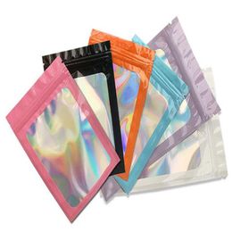 Mylar Bags Resealable Holographic Packaging Pouch Bag With Clear Window 6x10cm Gixon