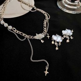 Pendant Necklaces Exquisite Crystal White Cloud Necklace Earrings Jewellery Set Charm Ladies Jewellery Fashion Bridal Accessory Set Romantic Gifts Z0417