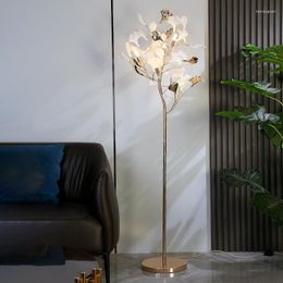 Floor Lamps Modern Ginkgo Leaf Light Luxury Lamp Bedroom Bedside LED Living Room Lighting Home Warm Decorative Gold Feather