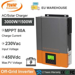 3KW 1.5KW Built-In MPPT 80A Solar Charger with WIFI Pure Sine Wave 12V 24V Hybrid Inverter Max PV In-put 450Vdc AC/Solar Charger