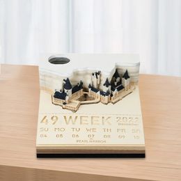 Kalender 3D Desk Memo Pad Castle Time Piece Tear Off Paper avslöja Magic House Sculpture Diy Creative Gift 231116