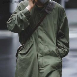 Men's Trench Coats Maden Men's Vintage M51 Fishtail Army Green And Camel Trench Coat Woven Waist Rope Mid-length Oversized Loose Military Coat Q231118