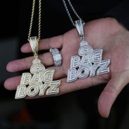 Chains Punk Styles Necklace With Full Cubic Zircon Paved Letter Bag Boyz Charm Pendant Rope Chain For Men Boy Hip Hop210V