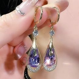 Stud Fashion Trend Unique Design Elegant Exquisite Light Luxury Purple Crystal Drop Shape Earring Jewellery Party Premium Gift 231117