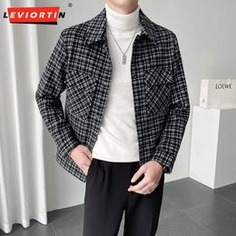 Men's Wool Blends single breasted trench coat retro plaid jacket autumn and winter men's slim fitting short woolen jacket boy jacket s-3XL 231117