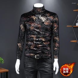 Men's T Shirts Luxury Rose Velvet T-shirts Men Autumn Winter Long Sleeve Thicken Warm Turtleneck T-shirt Slim Casual Tee Tops Clothing 2023