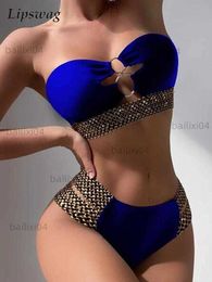 Women's Swimwear Sexy Metal Ring Hollow Stitching Women's Swimsuits Trendy Tube Top Bikini Set Summer Floral Print Push Up Beachwear Bathing Suit T230417