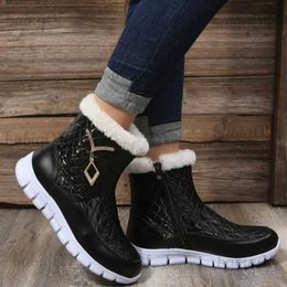 Boots Women Ankle Boots And Booties Metal Decor Zip Side Plush Snow Boots Thick Sole Winter Warm Shoes T231117