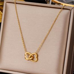 Pendant Necklaces 316L Stainless Steel Simple Double-Heart Titanium Non-fading Trend Necklace Colar Feminino Ouro Chain