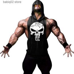 Men's Tank Tops Skull Bodybuilding Stringer Tank Tops men Stringer Shirt Fitness Tank Top Men Gym sleeveless hoodies Cotton Vest Free shipping T230418