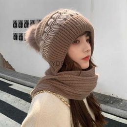 Beanie/Skull Caps New Women Winter Warm Beanies Hat Scarf set Breathable Rabbit Hair Blend Knitted Hat two-piece women's Woollen hat scarf one hat YQ231117