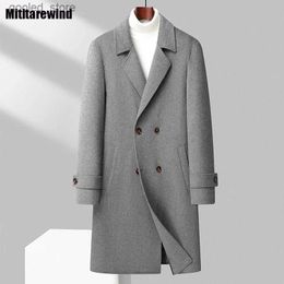 Men's Trench Coats Winter 73% Wool Blends Coat Men Streetwear Causal Long Coat Loose Double Breasted Black Woollen Coats Fashion Warm Windbreaker Q231118