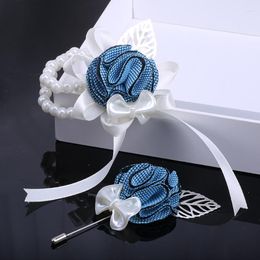 Decorative Flowers Men's Corsage Rhinestone Pearl Wine Red Groom Suit Pin Business Party Knot Wedding Dress Accessories XH052