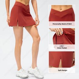 2 in 1 Sports Quick Dry Skirts Designer 23ss Women Nylon V Waist Short Dress Breathable Casual Outdoor Fitness Tranning Running Skirt Size XS-2XL for Ladies