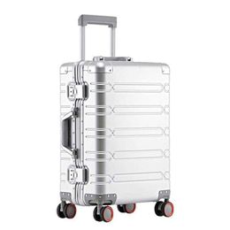 Suitcases All aluminum magnesium alloy travel suitcase Men s Business Rolling luggage on wheels trolley Carry Ons cabin 240115