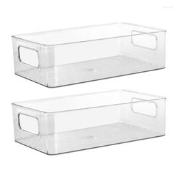 Storage Bottles 2Pcs Stackable Clear Food Bin With Handles Plastic Refrigerator Organiser Cabinet Countertop For Kitchen