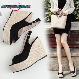 Sandals Women's Espadrilles Platform Wedges High Heels Ankle Strap 2023 Summer Casual Retro Straw Shoes