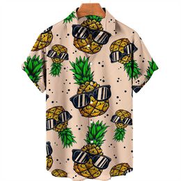 Men's Casual Shirts Men's Shirts Haiian Shirts Fruit Print Short Sleeves Pineapple Pattern Tops Casual Fashion Men's Clothing Summer Loose Shirt J230417