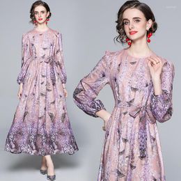 Casual Dresses WTIANYUW 2023 Brand Designer Long Maxi Vintage Print Runway Women Big Swing Holiday Beach Chic Chiffon Clothing