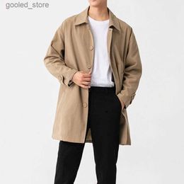 Men's Trench Coats Men Trench Loose Fashion Urban Business Casual Gentlemen Solid-Color Mid-Length Japan Style Youth Luxury Khaki Windbreaker Q231118