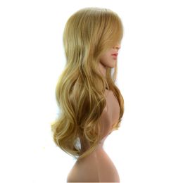 yielding Ww1-07# wig women's wig headgear long curly hair oblique bangs golden wavy wig headgear