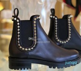 Elegant Winter Brand Capahutta Spikes Ankle Boots Black Calfskin Leather Women Martin Booty Rubber Lug