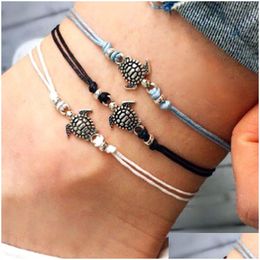 Anklets Womens Fashion Beach Anklets Bracelet Turtle Charms Anklet Vintage Wax Rope Summer Holiday Foot Chain Jewellery Drop Delivery Dh Dhrek