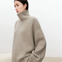 Women's Sweaters Turtleneck pure cashmere sweater female loose and thick languid lazy wind pullover knitting base WOOL 231116