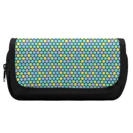 Pencil Bags Abstract Geometry Pencil Case Colourful Beehive Hook and Loop Vintage Double Pockets Pencil Box University Pen Organiser 230417