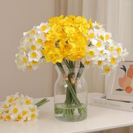 Decorative Flowers 6pcs/bunch Artificial Fake Bouquet Pastoral Style Narcissus Daffodil Plants