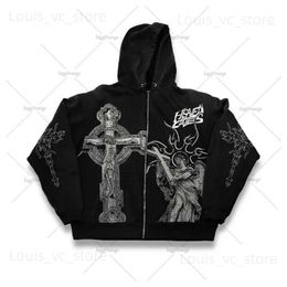 Men's Hoodies Sweatshirts Y2K street hip-hop clothing cross loose zipper hoodie women's trend retro jacket Harajuku high street oversized sweatshirt women T231117