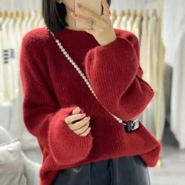 Women's Sweaters Cashmere Sweater Women ONeck Bright dotsSweater Pure Color Knitted Pullover Loose Lantern sleeve 231116