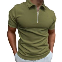 Men's Polos Summer Men's Polo Shirt Solid Short Sleeve Polo Neck Zipper T-shirt Casual Slim Fit Top European and American Men's 5X 230417