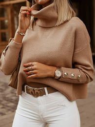 Women's Sweaters Plus Size Womens Sweaters Fashion Women's Turtleneck Pullovers Button Long Sleeve Loose Knitted Sweater Tops for Women 231117