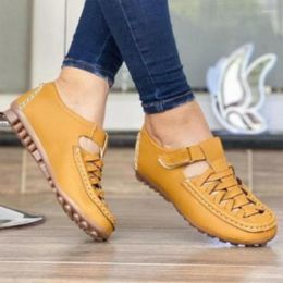 Sandals Summer 2023 Hollow Women's Flat Soft Genuine Leather Vintage Female Shoes Anti-slip Casual Outdoor Woman Footwear