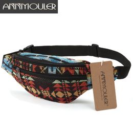 Waist Bags Annmouler Women Fanny Pack 8 Colours Fabric Packs Bohemian Style 2 Pocket Belt Travel Phone Pouch 230417