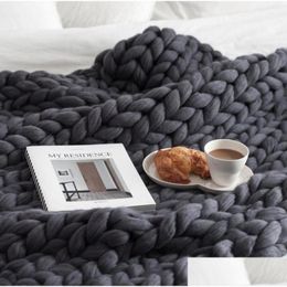 Blankets Knitting Throw Yarn Knitted Blanket Hand-Knitted Warm Chunky Knit Soft Thick Bky Sofa Throw1 Drop Delivery Home Garden Texti Dherw