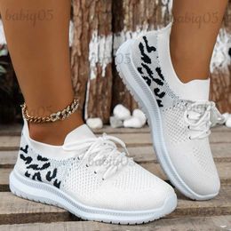 Dress Shoes Leopard Print Knitted Sports Shoes Women Casual Lace-Up Breathable Sneakers Woman Lightweight Non-Slip Ladies Walking Shoes 2023 T231117