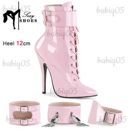 Boots Sexy Pointed Toe Padlock Shoes Thin Heel Cross Dressing Boots Model Special 12cm High Heels Suitable Women's Banquet Short Boots T231117